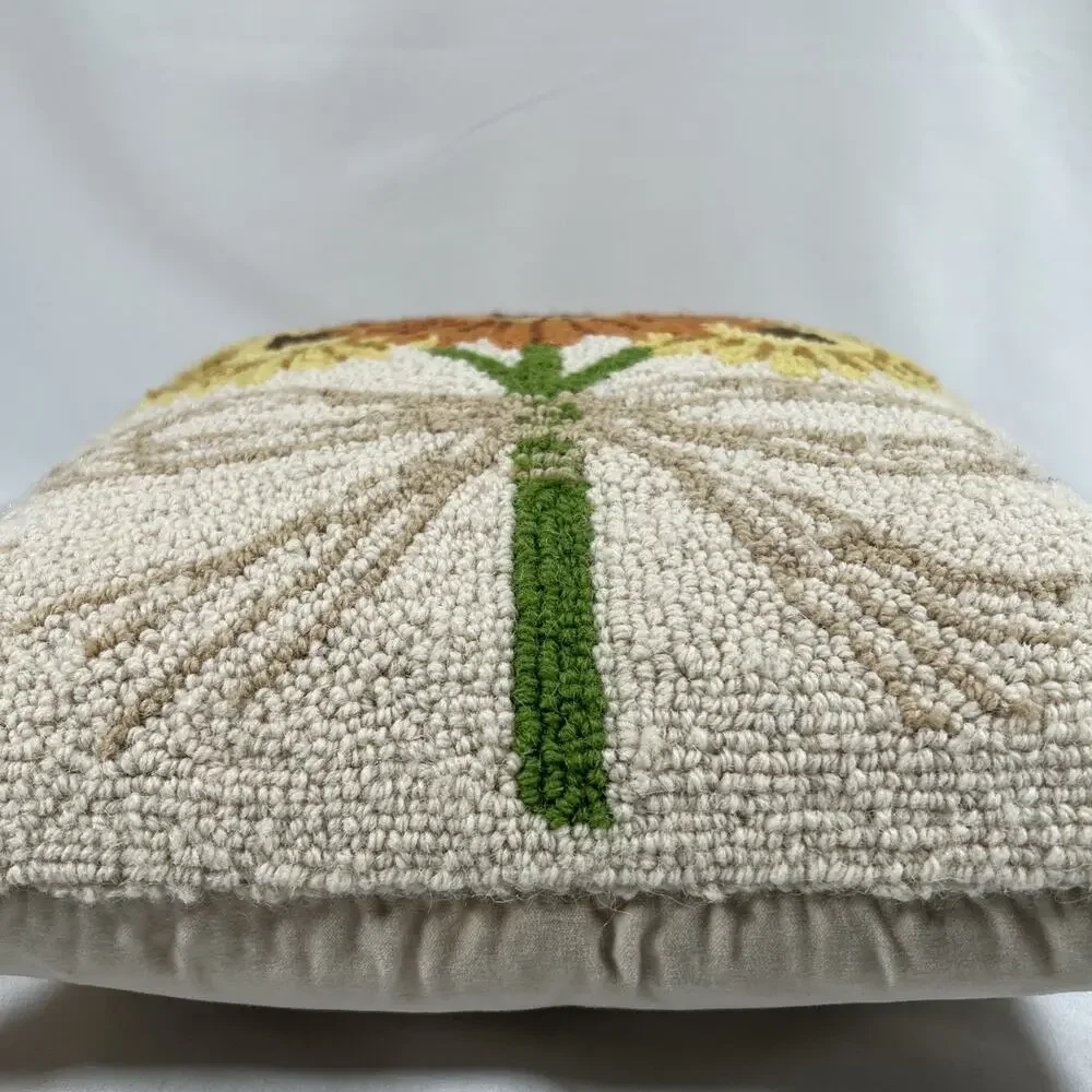 Autumn Fall Sunflower Flower Hook Wool Front Cotton Back Throw Pillow 16